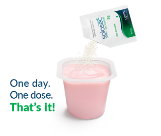 packet of solosec pouring into yogurt packet of solosec pouring into yogurt